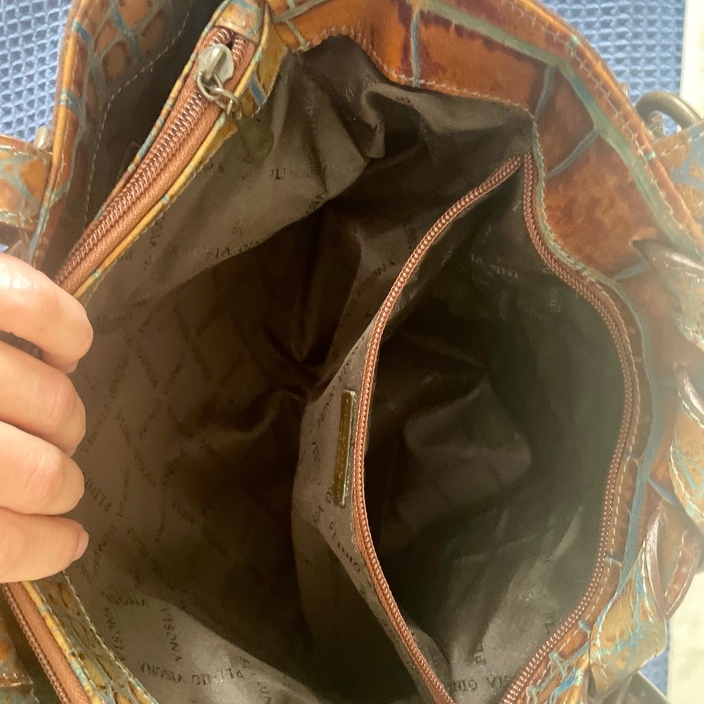 Plinio Visona Brown Alligator Leather Top Handle Shoulder Bag - Picture 9 of 11